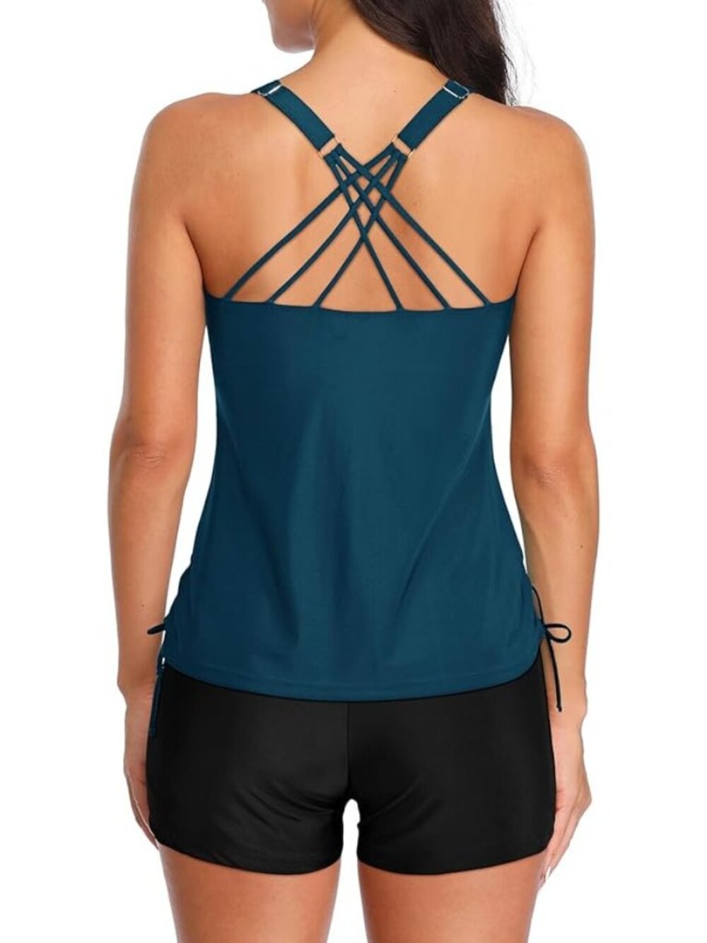 Tempt Me Size Medium Tankini 2-Piece V-Neck Ruched Top High-Waisted Boyshorts - Picture 4 of 8